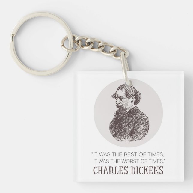 Charles Dickens Portrait and Quote Key Ring (Front)
