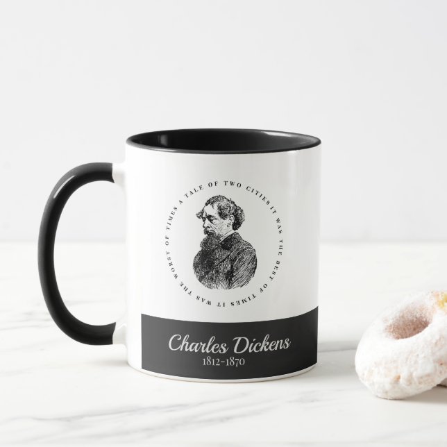 Charles Dickens Portrait and Quote Mug (With Donut)