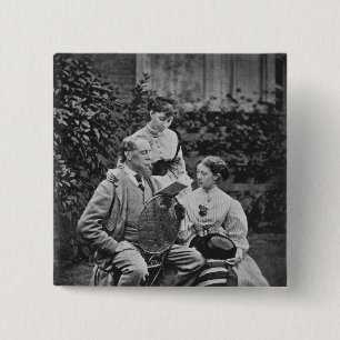 Charles Dickens with two of his daughters 15 Cm Square Badge