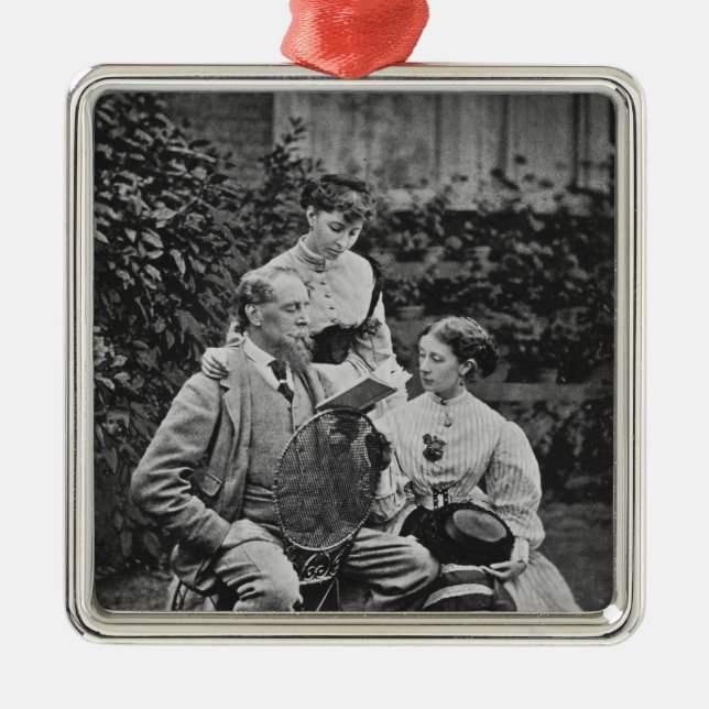 Charles Dickens with two of his daughters Metal Tree Decoration (Front)