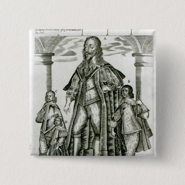 Charles I with his Children 15 Cm Square Badge (Front)