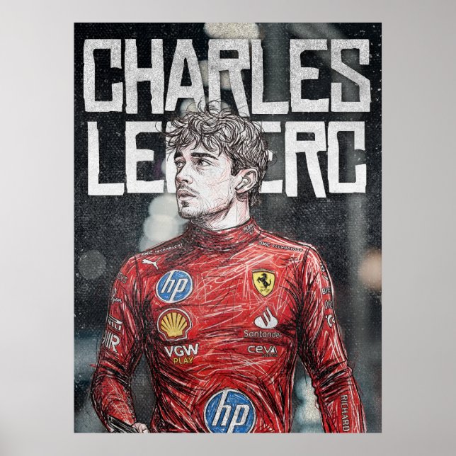 Charles Leclerc Illustration Artistic F1 Portrait Poster (Front)