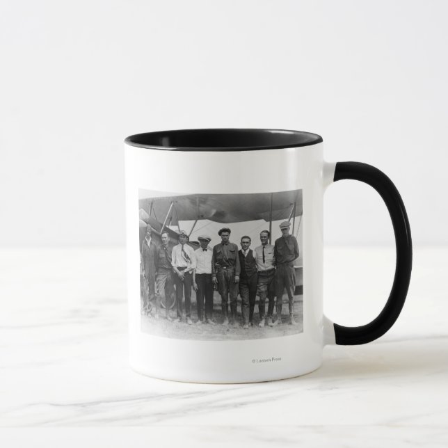 Charles Lindbergh with 7 men, including Mug (Right)