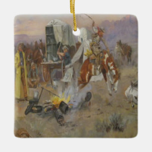 Charles M Russell  - Bronc  at Cow Camp  Ceramic Ornament
