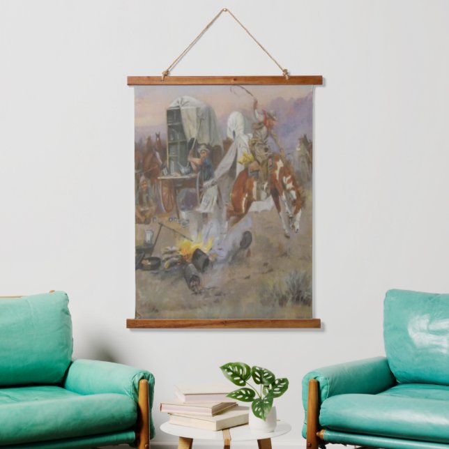 Charles M Russell  - Bronc  at Cow Camp  Doormat  Hanging Tapestry (Living Room)