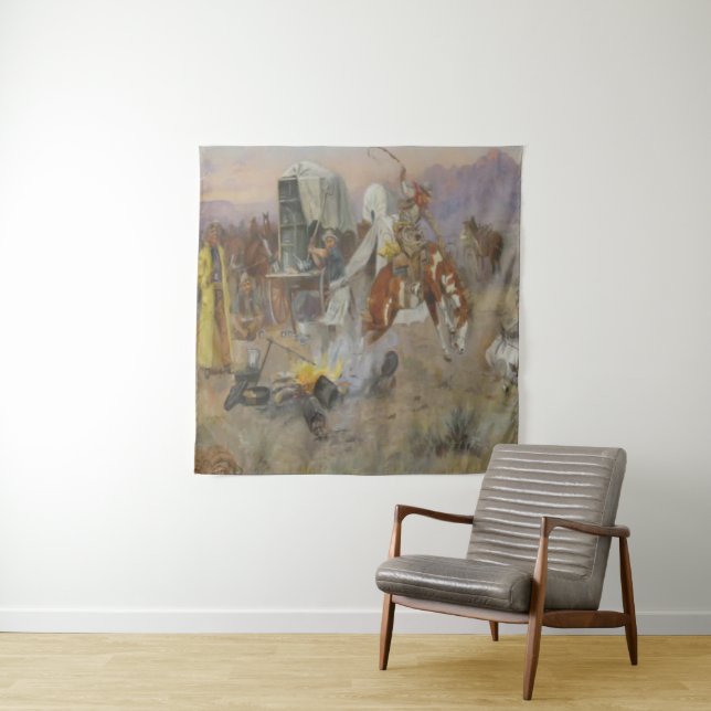 Charles M Russell  - Bronc  at Cow Camp   Tapestry (In Situ)