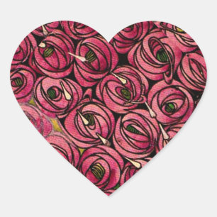 Charles Mackintosh painting, Roses Heart Sticker