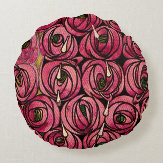 Charles Mackintosh painting, Roses Round Cushion (Back)