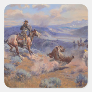 Charles Marion Russell - Loops And Swift Horses Square Sticker