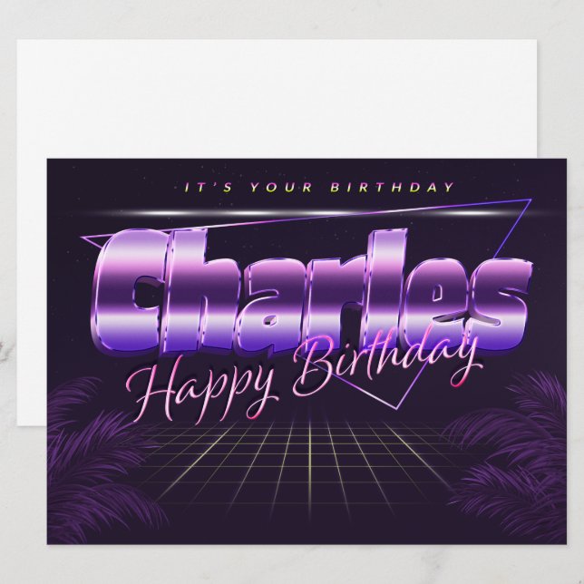 Charles Name First name lila retro card Birthday (Front/Back)