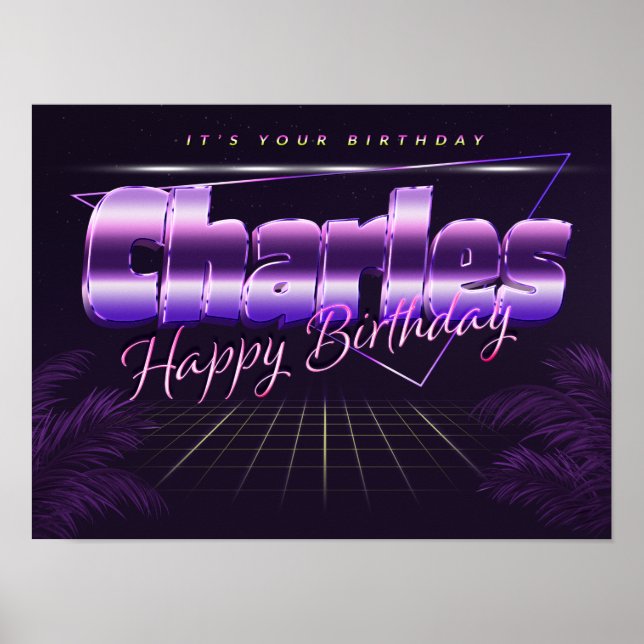 Charles Name Vorname lila retro Poster Geburtstag (Front)