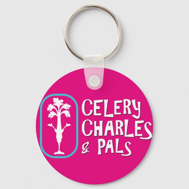 'Charles & Pals' Fuchsia Button Keychain (Front)