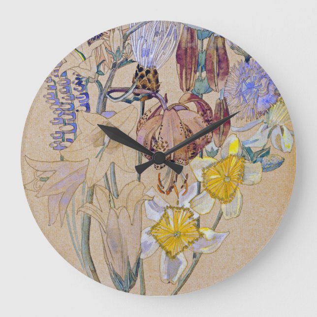 Charles Rennie Mackintosh - Mont Louis  -  Flower Large Clock (Front)