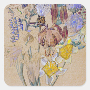 Charles Rennie Mackintosh - Mont Louis  -  Flower Square Sticker