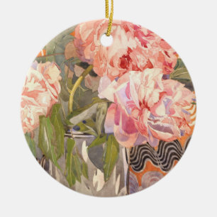 Charles Rennie Mackintosh - Peonies Ceramic Tree Decoration