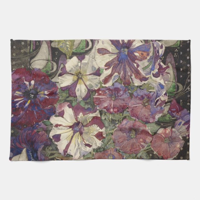 Charles Rennie Mackintosh - Petunias Tea Towel (Horizontal)