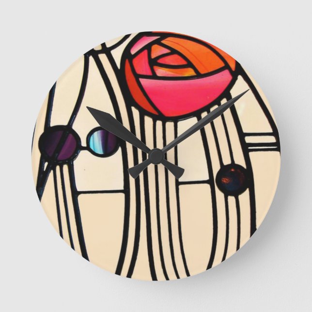 Charles Rennie Mackintosh Stained Glass Round Clock (Front)