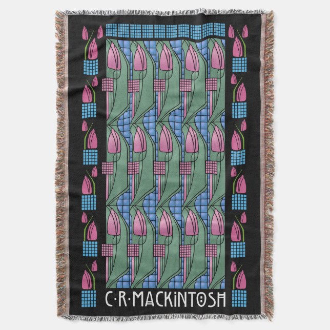 Charles Rennie Mackintosh Tulip Pattern Throw Blanket (Front Vertical)