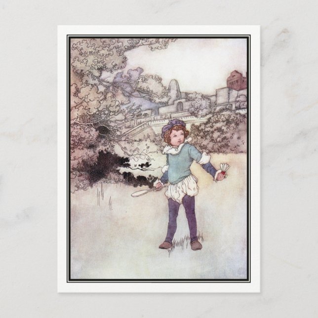 Charles Robinson - Vintage Boy Playing Badminton Postcard (Front)