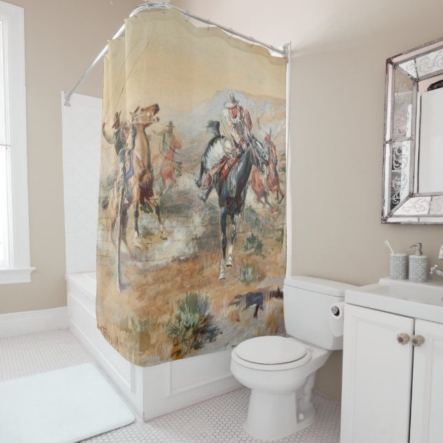 Charles Russell The Getaway Vintage Western Shower Curtain (In Situ)