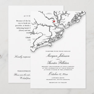 Charleston All-in-One QR RSVP Black White Wedding Invitation
