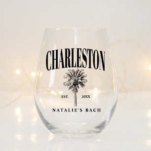 Charleston Bachelorette Custom Luxury Social Club Stemless Wine Glass