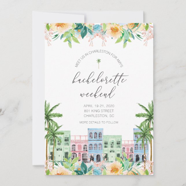 Charleston Bachelorette Invitation Rainbow Row (Front)