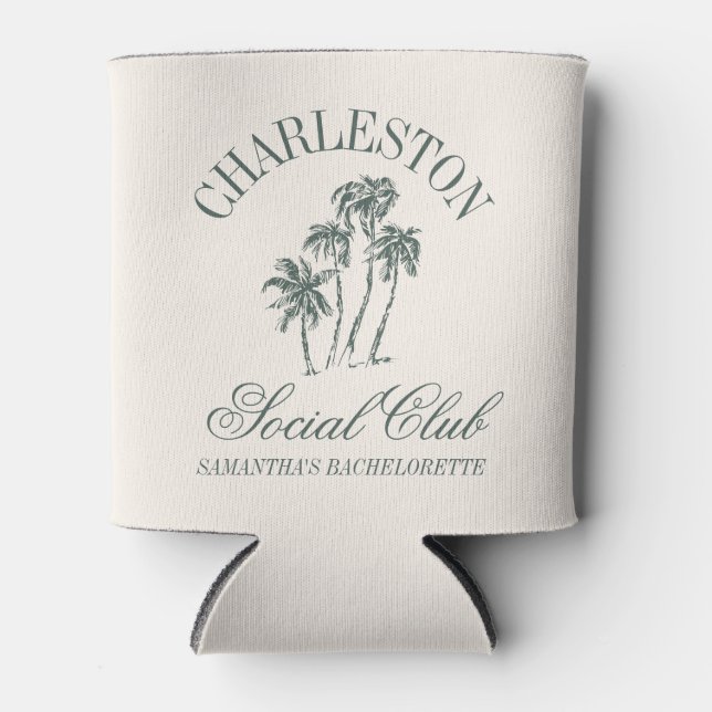Charleston Bachelorette Palm Tree Social Club Can Cooler (Front)