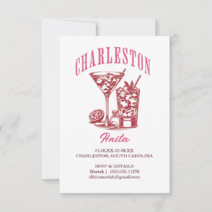 charleston bachelorette weekend cocktail pink red invitation