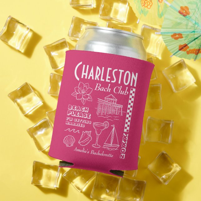 Charleston Beach Bachelorette Party Doodle Drawing Can Cooler (In Situ Summer)