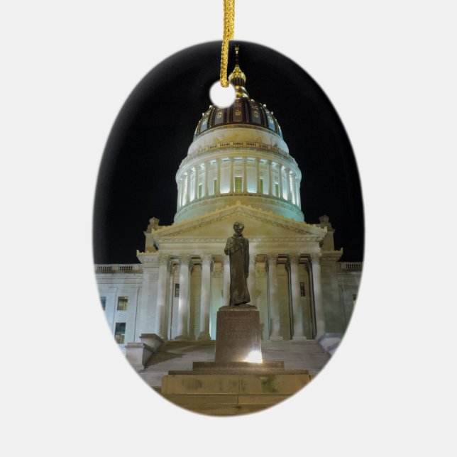 Charleston Capitol at Night Ceramic Tree Decoration (Front)