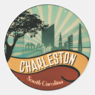 Charleston City Skyline Retro Vintage Sticker