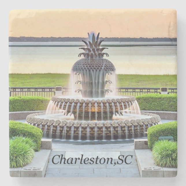 Charleston Coaster, Pineapple Fountain, Charleston Stone Coaster (Front)