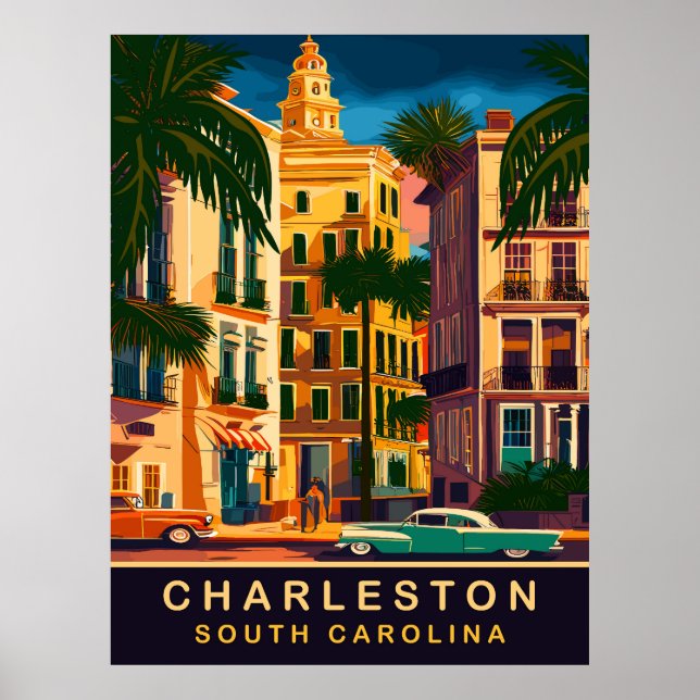 Charleston Downtown, SC, Vintage Travel Poster (Front)