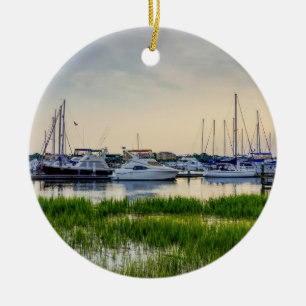 Charleston Harbor Boats Sunset Ceramic Tree Decoration