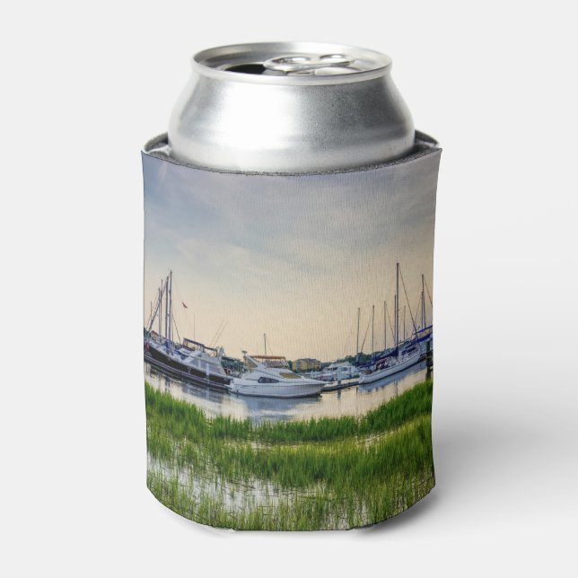 Charleston Harbour Boats Sunset Can Cooler (Can Front)