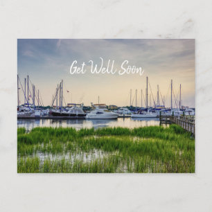 Charleston Harbour Boats Sunset Get Well Soon Postcard
