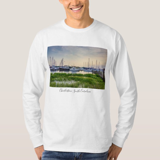 Charleston Harbour Boats Sunset Long Sleeve Shirt (Front)