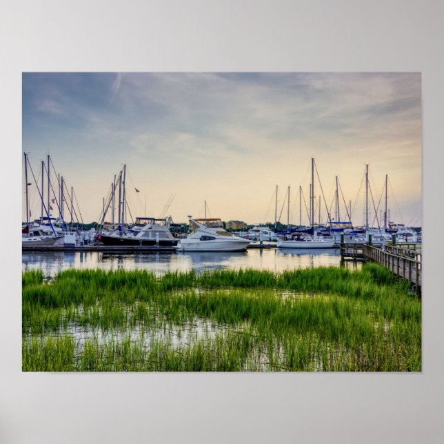 Charleston Harbour Boats Sunset Poster (Front)