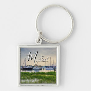 Charleston Harbour Boats Sunset Square Keychain