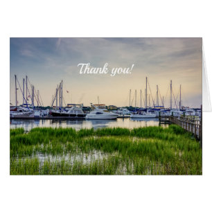 Charleston Harbour Boats Sunset Thank you Card