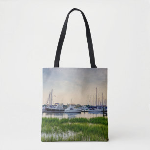Charleston Harbour Boats Sunset Tote Bag