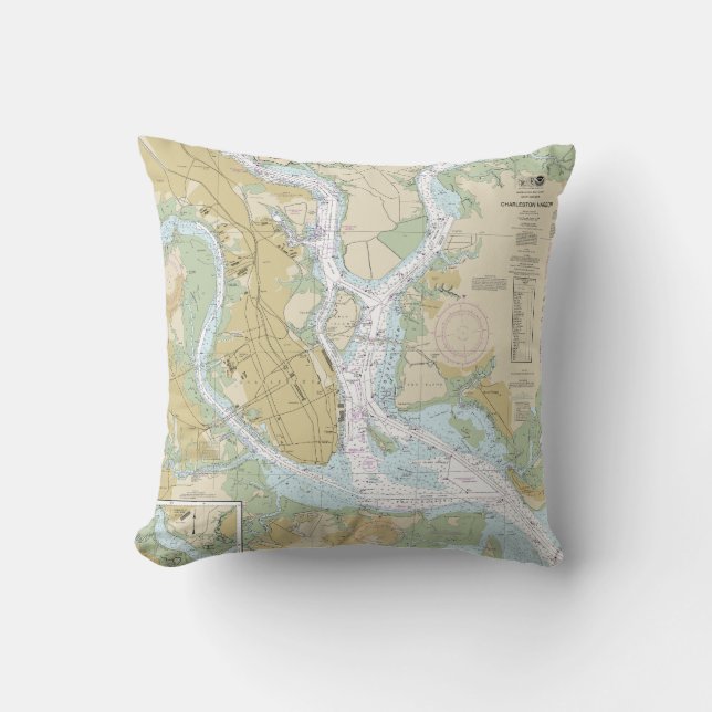 Charleston Harbour Nautical Chart 11524 Cushion (Front)