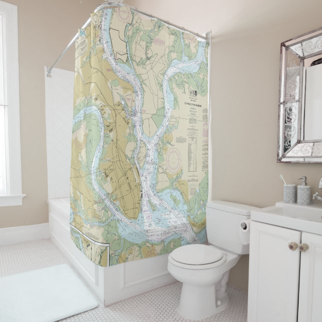 Charleston Harbour Nautical Chart 11524 Shower Curtain (In Situ)