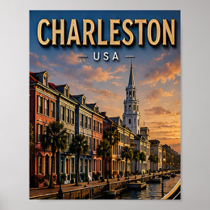 Charleston Historic Waterfront and Rainbow Row Poster