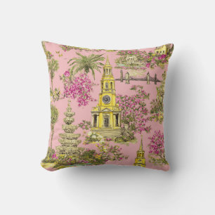 Charleston in Bloom – Pink Cottagecore Travel Illu Cushion