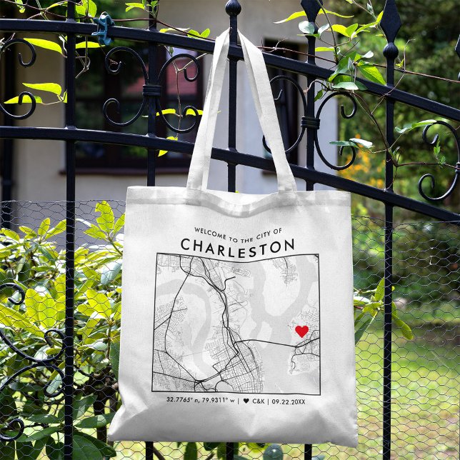 Charleston Love Locator | City Map Wedding Welcome Tote Bag (The more complete visual of what your final Charleston Map tote bag would look like in real life.)