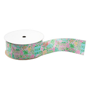 Charleston Pastel Preppy Palm Beach Pattern Print Grosgrain Ribbon