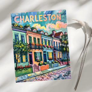 Charleston Rainbow Row Colourful Van Gogh Travel Postcard