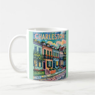 Charleston Rainbow Row SC Colorful Van Gogh Retro Coffee Mug